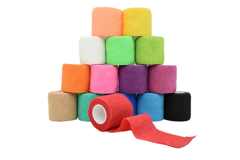 FEILIBAY 15 Pack Cohesive Wrap 2 Inches x 5 Yards Self Adherent Vet Tape for Pets Elastic Self Adhesive Bandage Wrap for Sports Finger Wrist Ankle 15 Colors